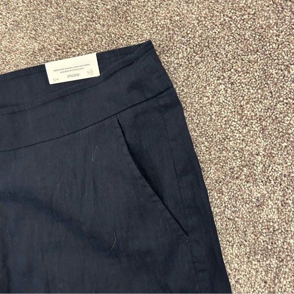 Chico's Women's Linen Wide Leg Pants Size 16 R Navy Pull On Stretch NWT $99 - Picture 4 of 16